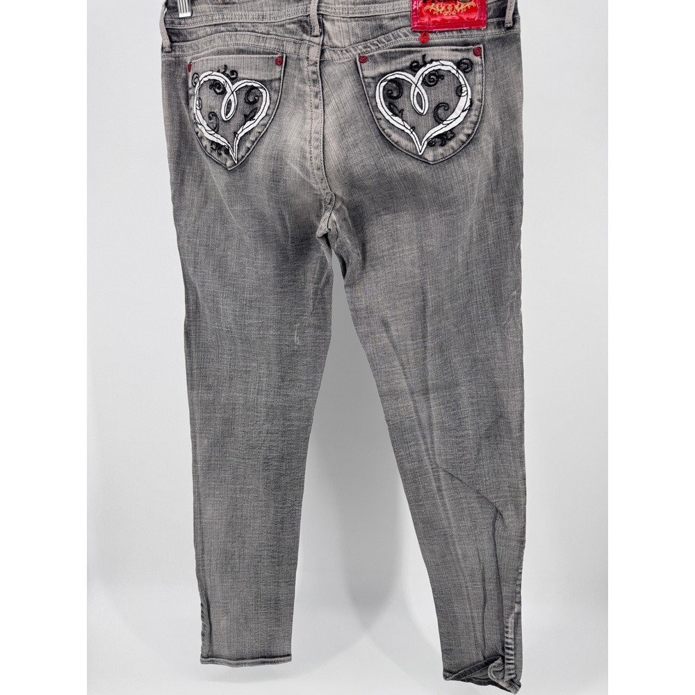 Vintage Southpole Jeans Womens Size‎ 13 faded Gray Heart Pocket Embellishment